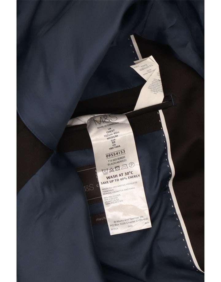 Jaqueta blazer masculina MARKS & SPENCER com 1 botão EU 50 grande poliéster preto