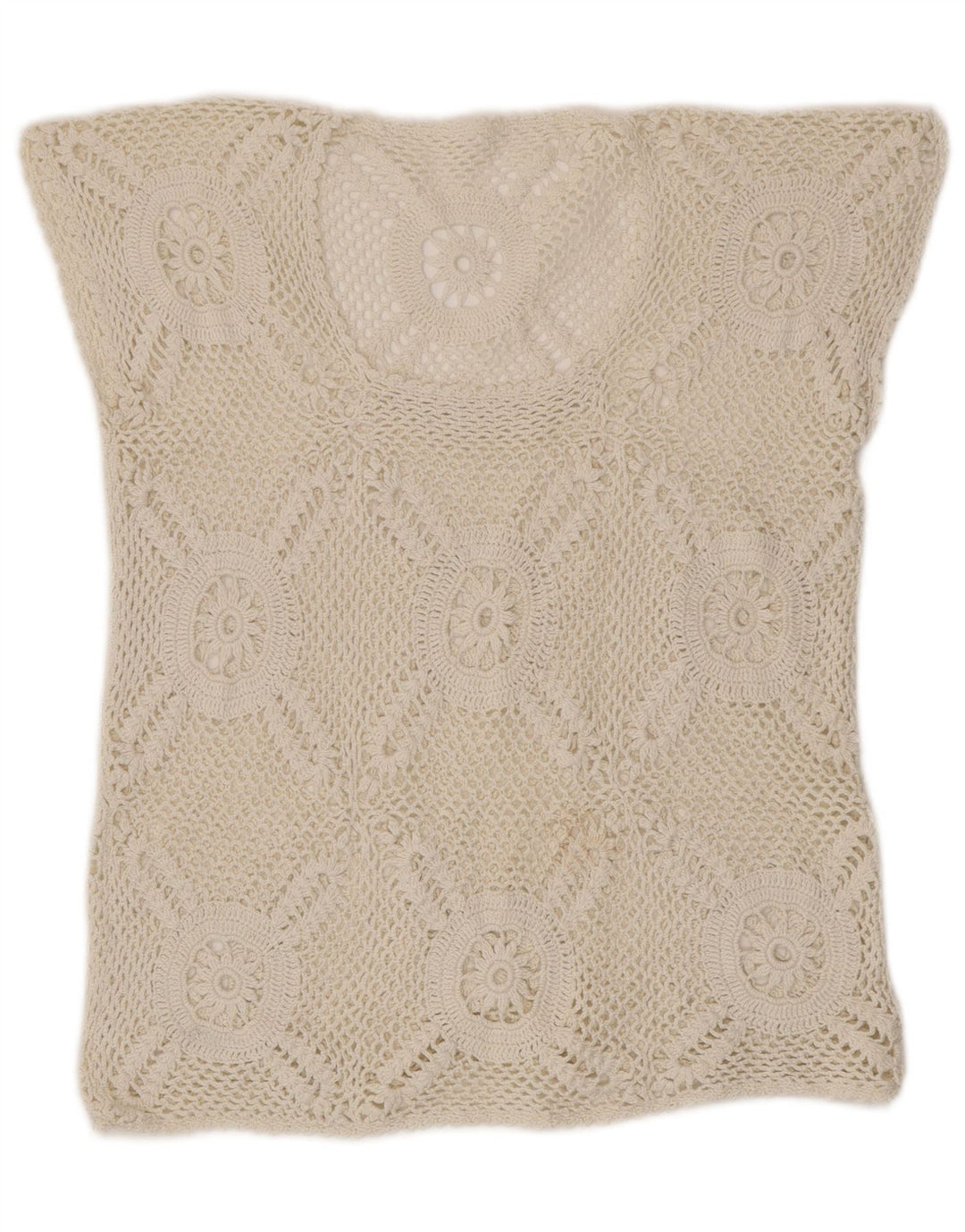 Suéter feminino vintage de manga curta com gola redonda Reino Unido 14 médio branco