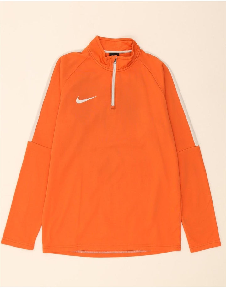 NIKE Masculino Zip Neck Pullover Treino Top Pequeno Laranja Colourblock