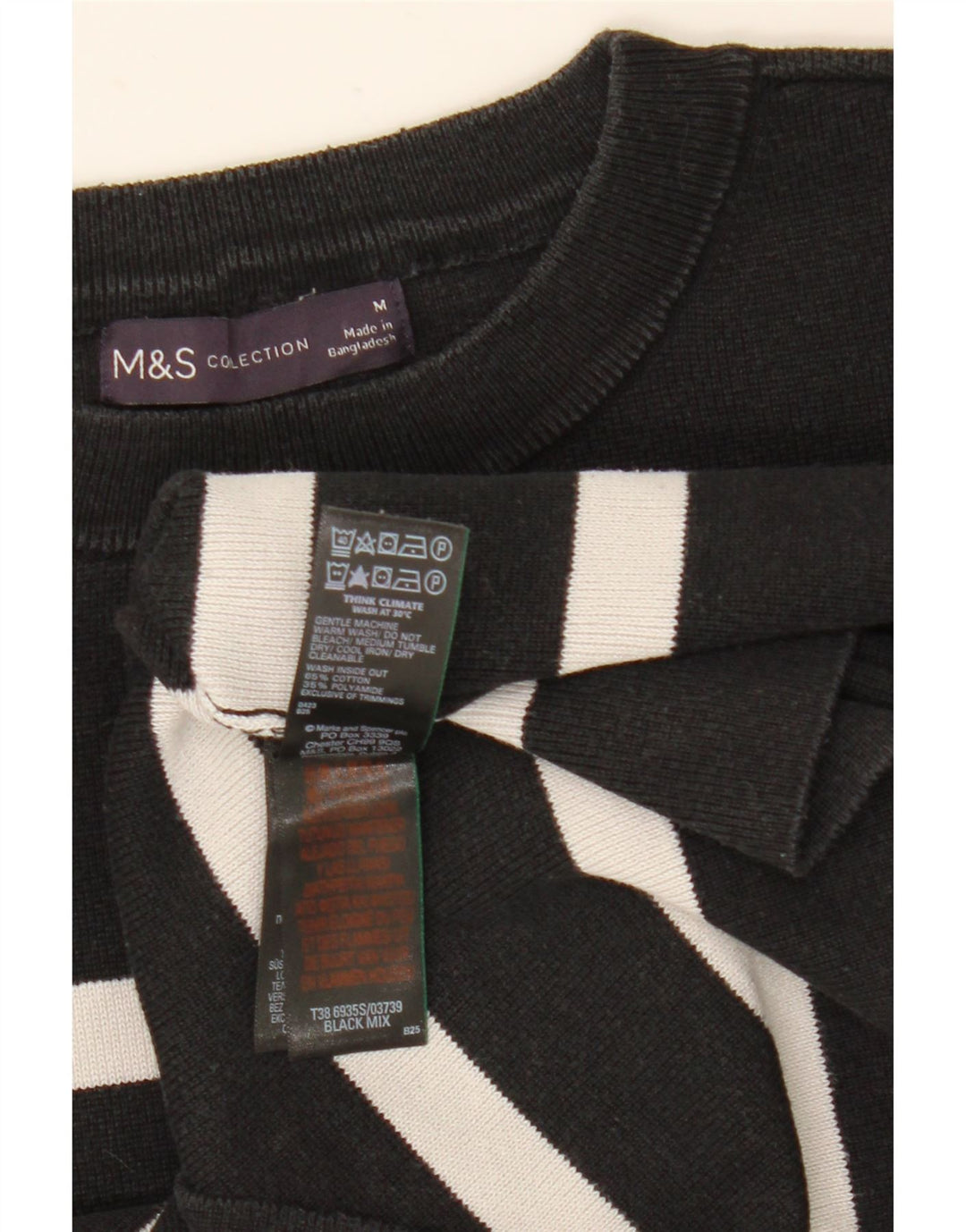 Suéter feminino Marks & Spencer com gola redonda e listrado preto médio UK 12