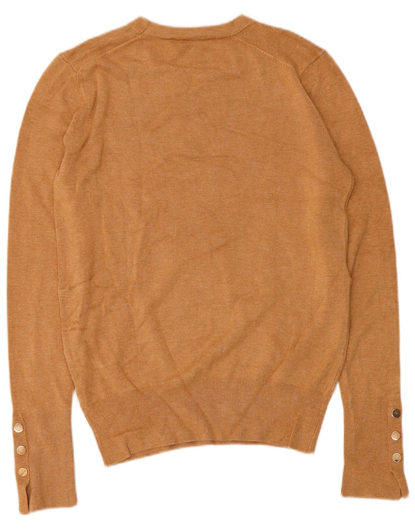Zara Suéter feminino com gola redonda, Reino Unido 16, grande, bege