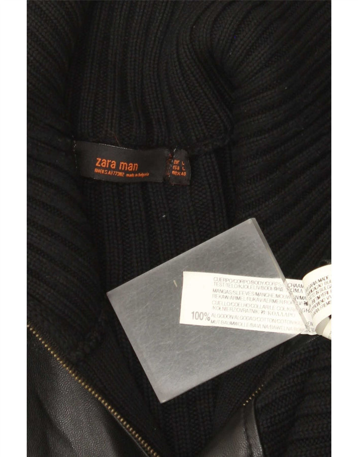Suéter cardigã masculino Zara grande algodão preto