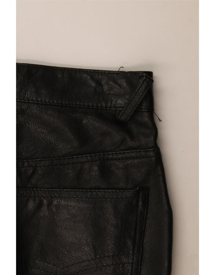 Calça feminina de couro reto Front Line W30 L28 couro preto