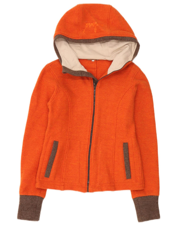 Suéter cardigã feminino vintage com capuz Reino Unido 14 bloco colorido laranja médio