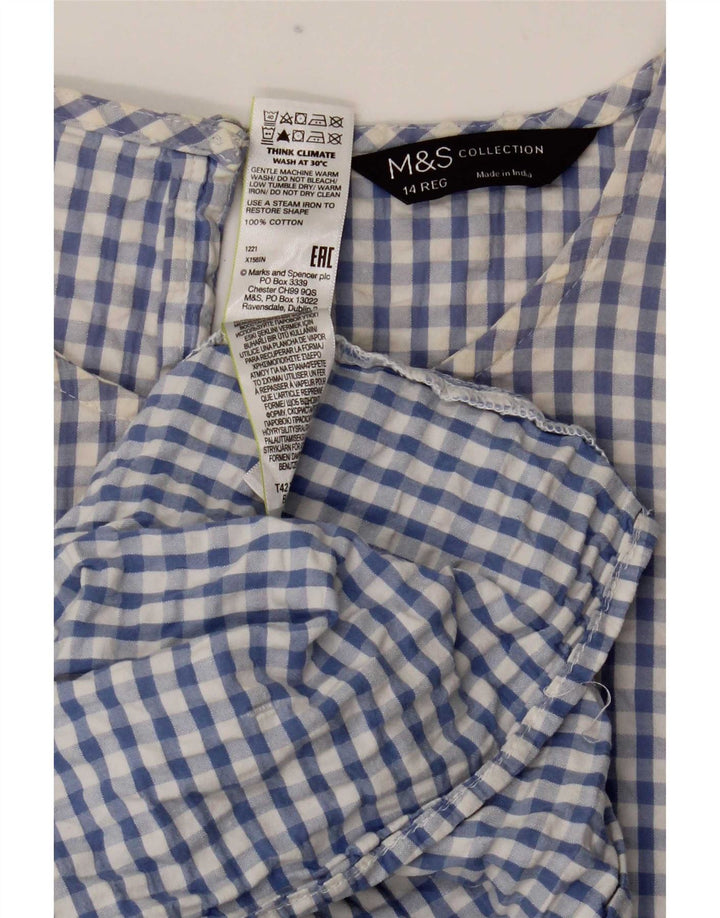 Vestido maxi feminino Marks & Spencer Reino Unido 14 algodão guingão azul médio