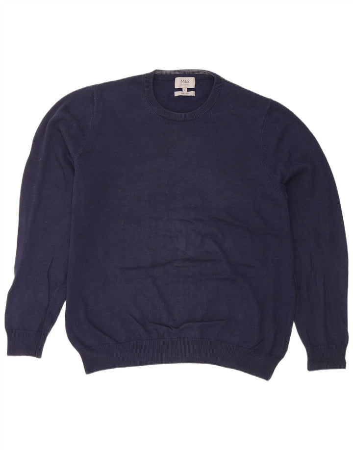 Suéter masculino Marks & Spencer com gola redonda, grande algodão azul marinho