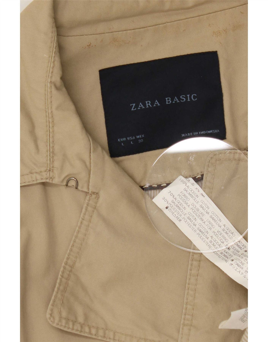 Zara Womens Trench Coat UK 16 Grande Algodão Bege