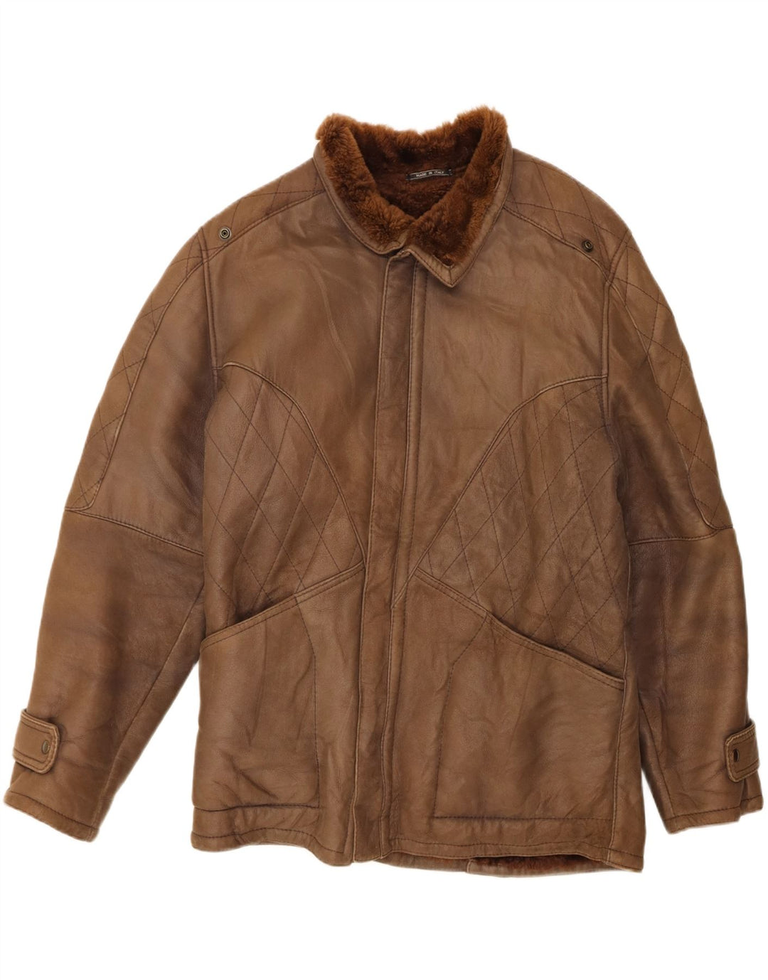 Jaqueta masculina vintage de shearling IT 50 grande marrom shearling