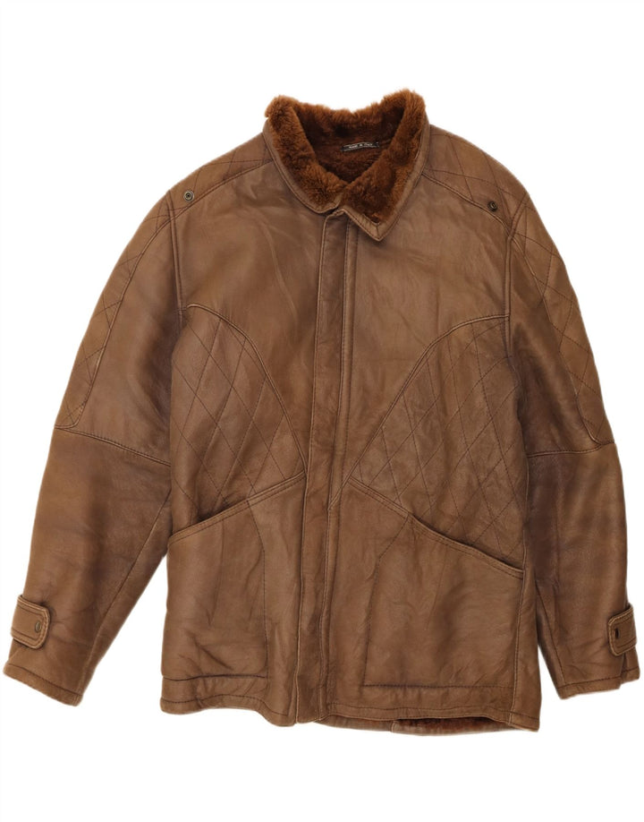 Jaqueta masculina vintage de shearling IT 50 grande marrom shearling