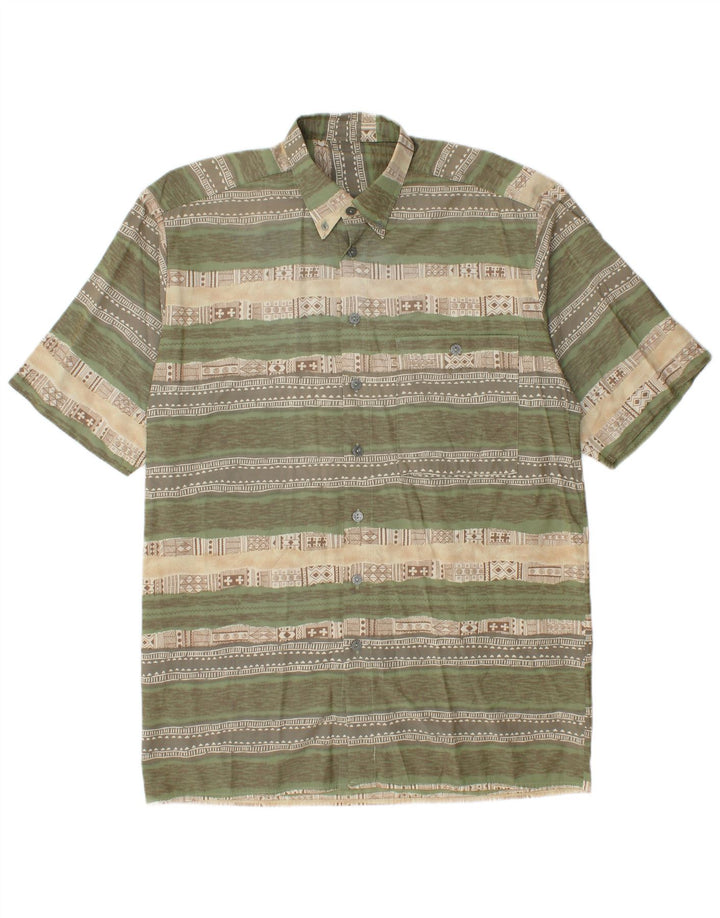 Camisa masculina vintage de manga curta listrada verde grande