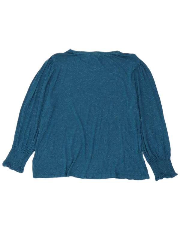 Top feminino Fat Face manga comprida Reino Unido 20 2XL Viscose manchada azul