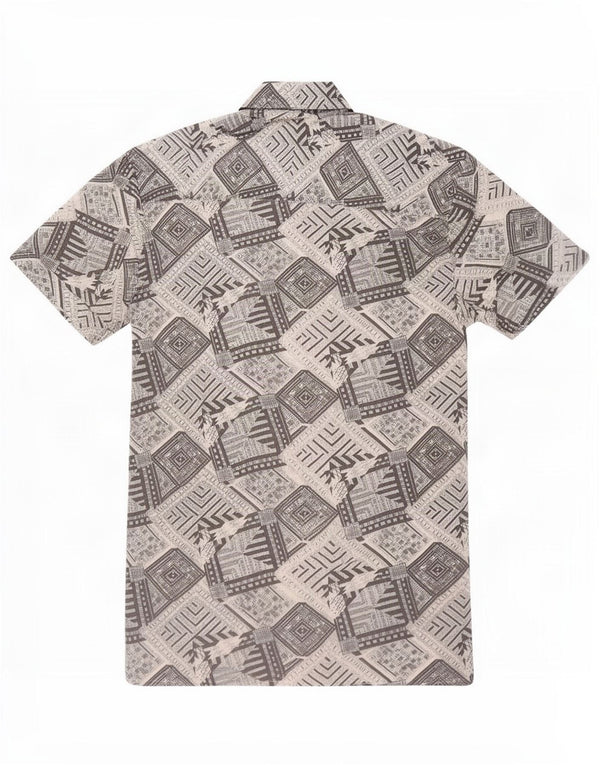 Camisa masculina vintage de manga curta tamanho 37/38 pequena cinza geométrica