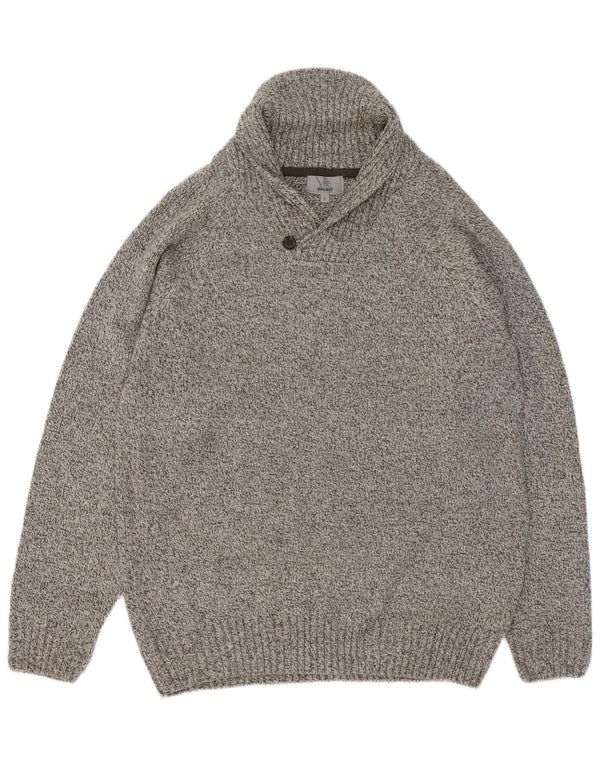 Suéter masculino Marks & Spencer com gola xale grande cinza manchado