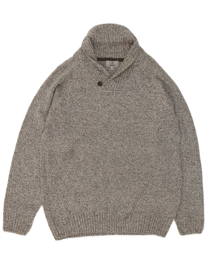 Suéter masculino Marks & Spencer com gola xale grande cinza manchado