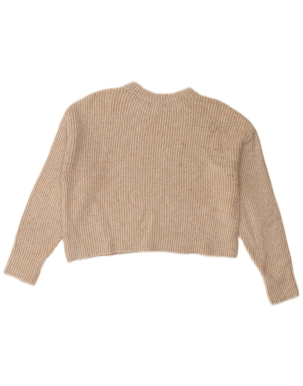 Topshop Suéter feminino cropped superdimensionado com gola redonda Reino Unido 6 XS bege