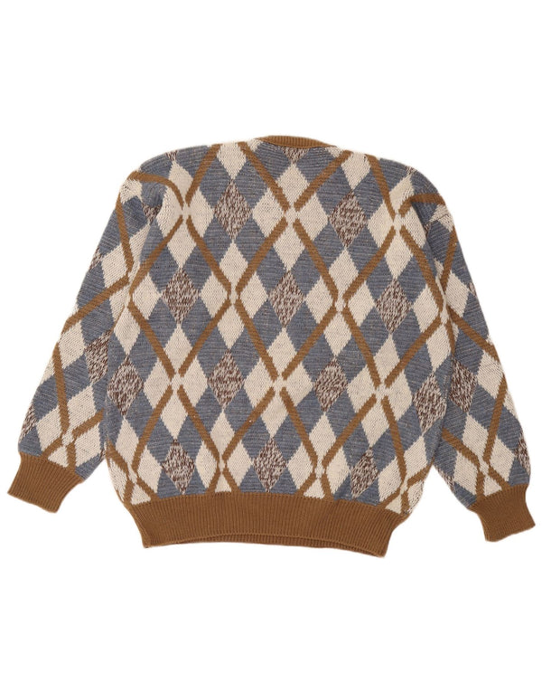 Suéter masculino vintage com gola redonda IT 52 grande marrom argyle/diamante