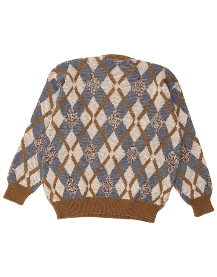Suéter masculino vintage com gola redonda IT 52 grande marrom argyle/diamante