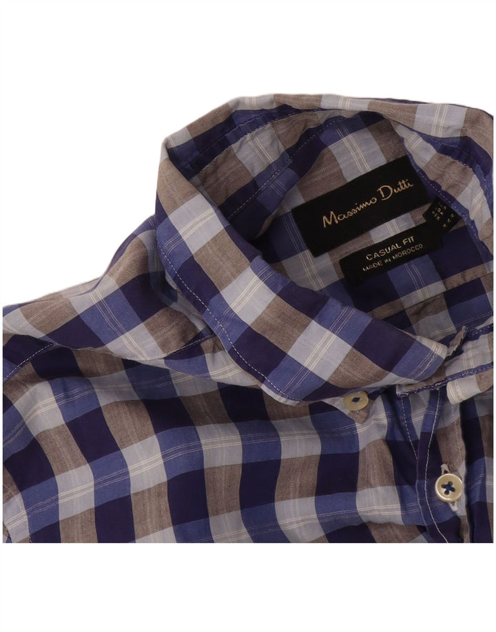 Camisa masculina casual Massimo Dutti de ajuste médio azul guingão