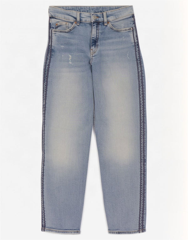 Calça jeans reta feminina Marks & Spencer desgastada Reino Unido 10 pequena W29 L27 azul