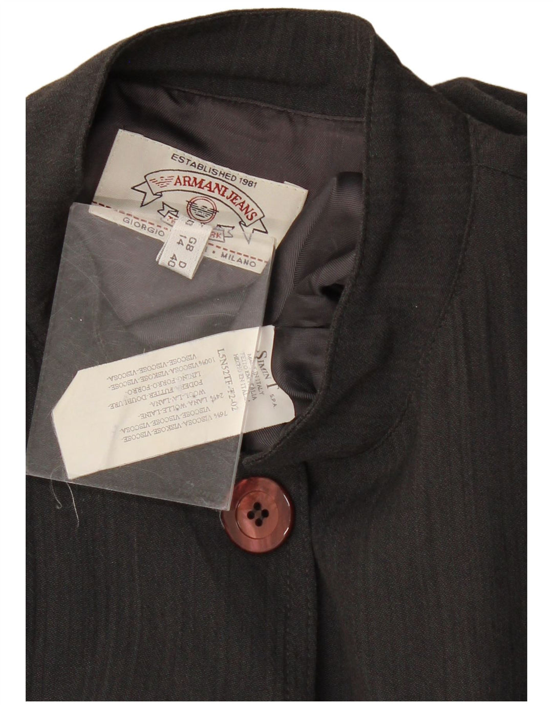 Jaqueta blazer feminina ARMANI JEANS com 5 botões Reino Unido 14 grande viscose preta
