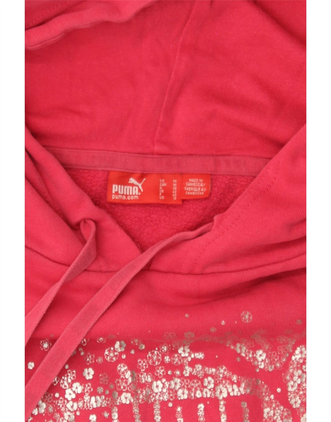 PUMA Womens Graphic Hoodie Jumper UK 12 Medium Pink Cotton Vintage Puma and Second-Hand Puma from Messina Hembry 
