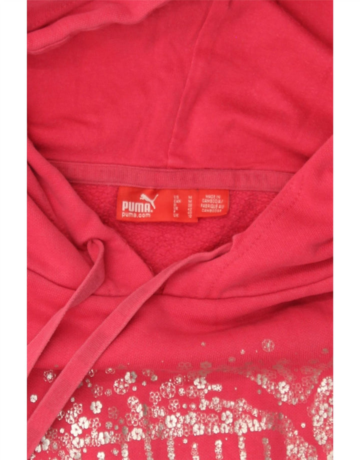 PUMA Womens Graphic Hoodie Jumper UK 12 Medium Pink Cotton Vintage Puma and Second-Hand Puma from Messina Hembry 