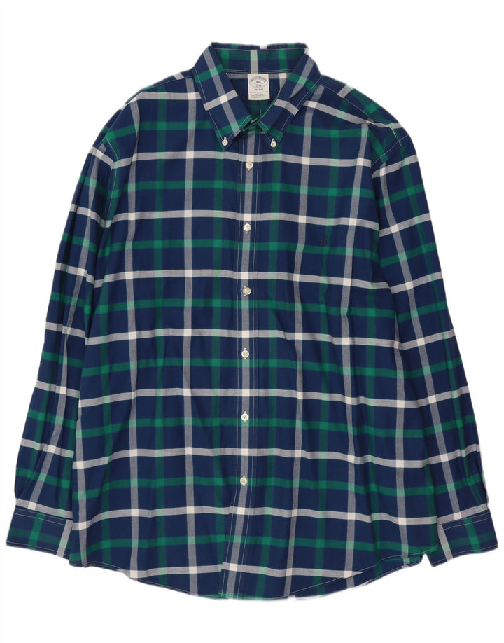 Camisa masculina Brooks Brothers Regent 2XL algodão xadrez azul