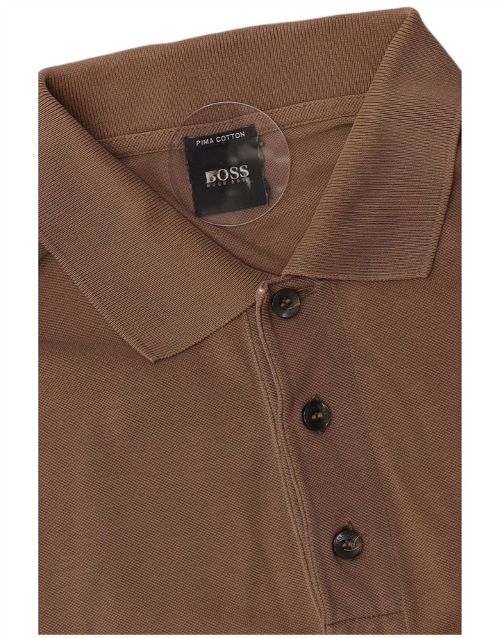 Camisa pólo masculina Hugo Boss pequena algodão marrom