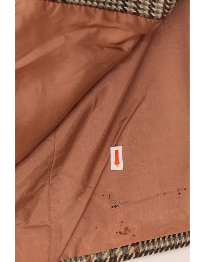 Jaqueta blazer feminina vintage com 1 botão Reino Unido 20 2XL lã xadrez marrom