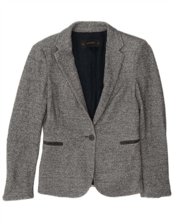 Jaqueta blazer feminina Zara com 1 botão UK 10 pequena cinza manchada