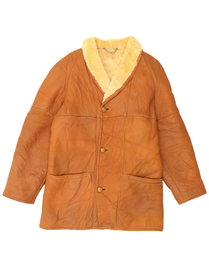 Jaqueta masculina MABRUN Shearling Reino Unido 36 couro marrom pequeno