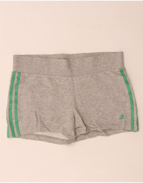 Shorts esportivos gráficos femininos Adidas UK 14 algodão manchado cinza médio