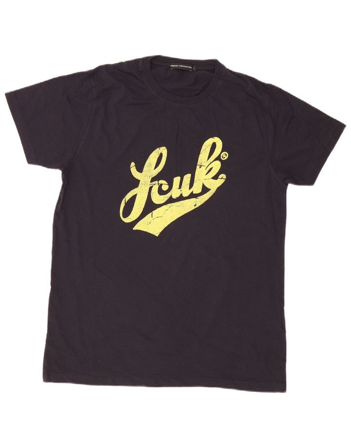 Camiseta gráfica masculina French Connection Top grande de algodão preto