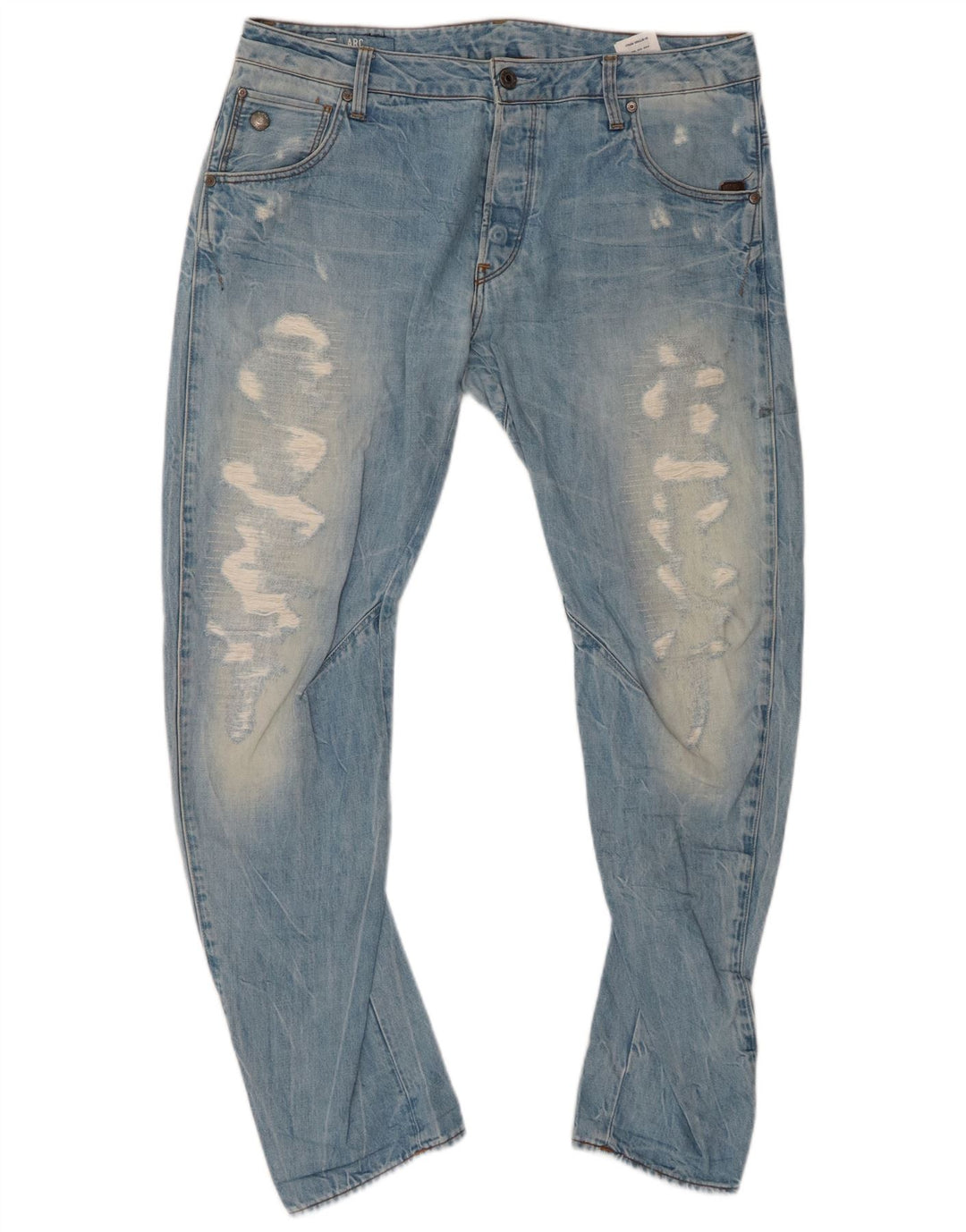 G-STAR Masculino 3D Arc Distressed Banana Slim Jeans W34 L30 Algodão Azul