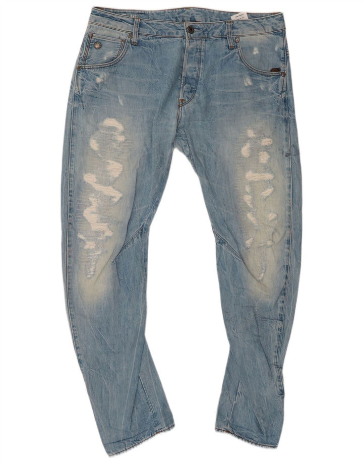 G-STAR Masculino 3D Arc Distressed Banana Slim Jeans W34 L30 Algodão Azul