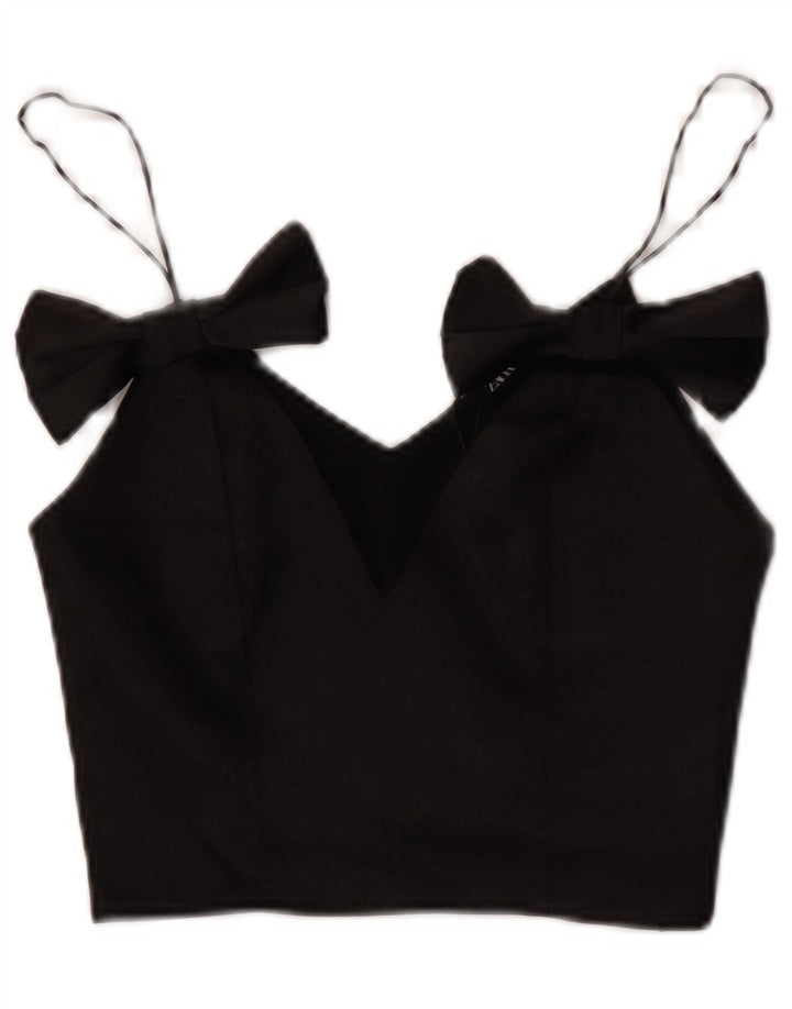 Zara Womens Crop Cami Top UK 4 XS Poliéster Preto