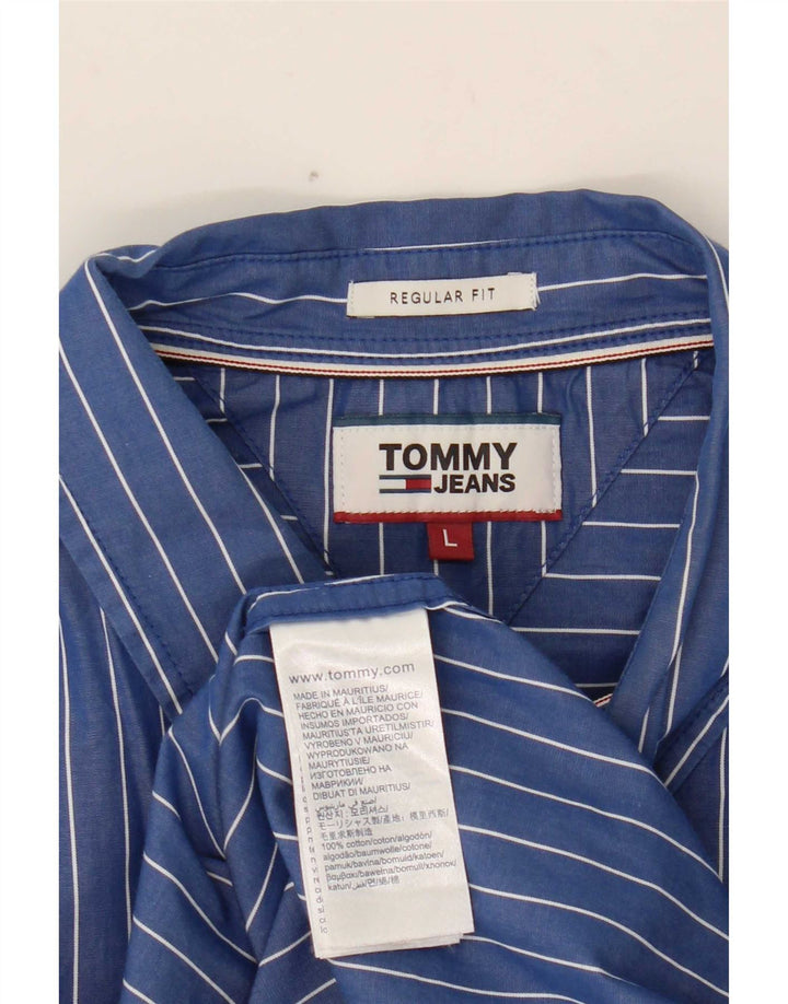 Camisa masculina Tommy Hilfiger Regular Fit grande algodão listrado azul