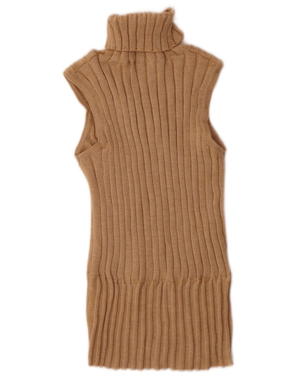 Regata feminina vintage com gola redonda e lã merino bege médio Reino Unido 12