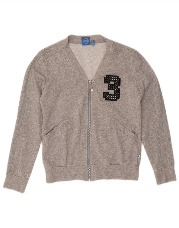 Jaqueta Adidas Feminina Graphic Tracksuit UK 8 Pequena Cinza Flecked Algodão