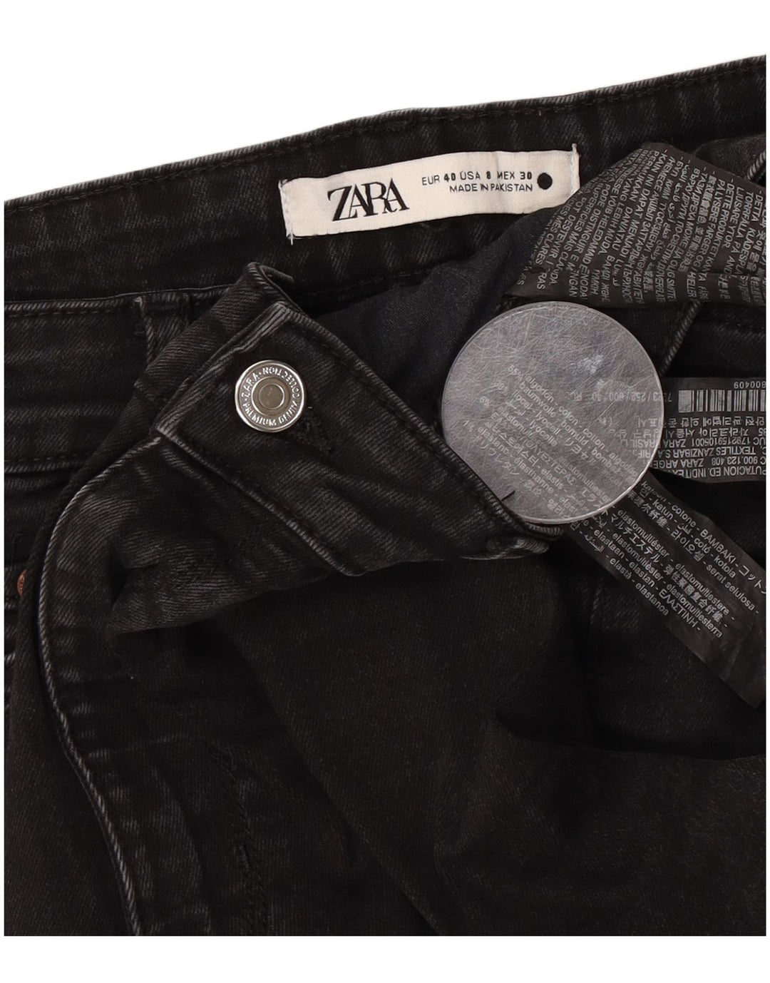 Zara Calça Jeans Feminina Flared EU 40 Médio W30 L30 Algodão Preto