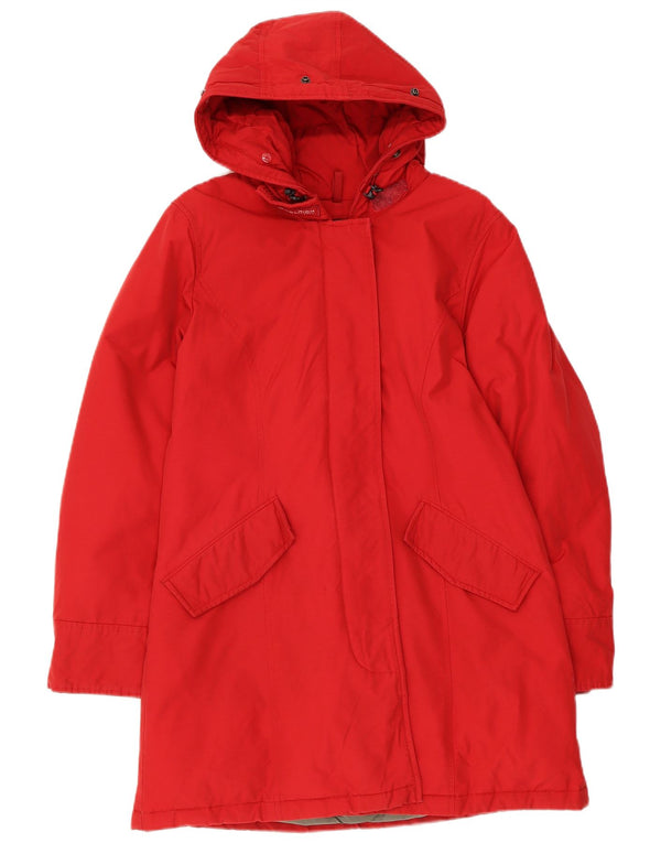 Jaqueta feminina acolchoada com capuz Woolrich UK 12 algodão vermelho médio