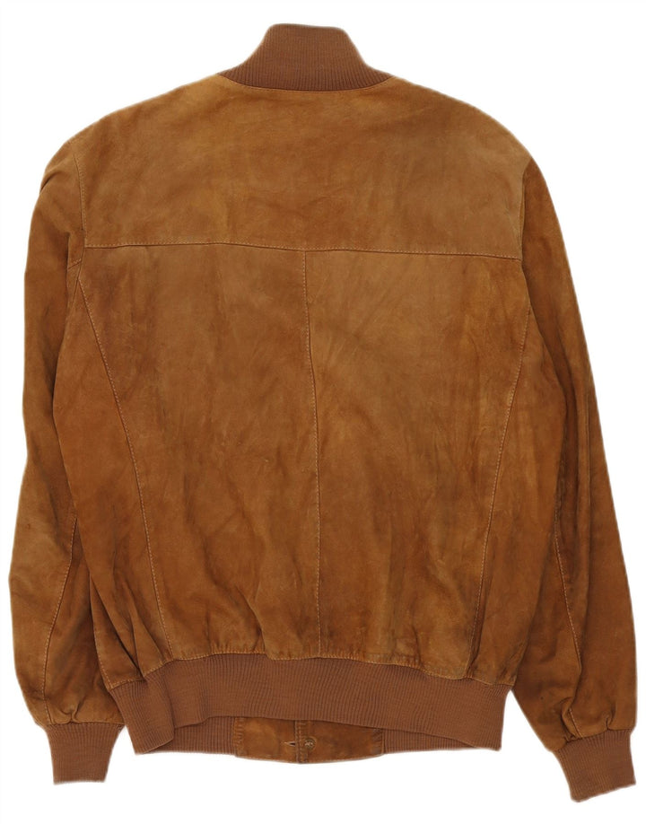 Jaqueta bomber masculina vintage de camurça Reino Unido 40 couro bege grande