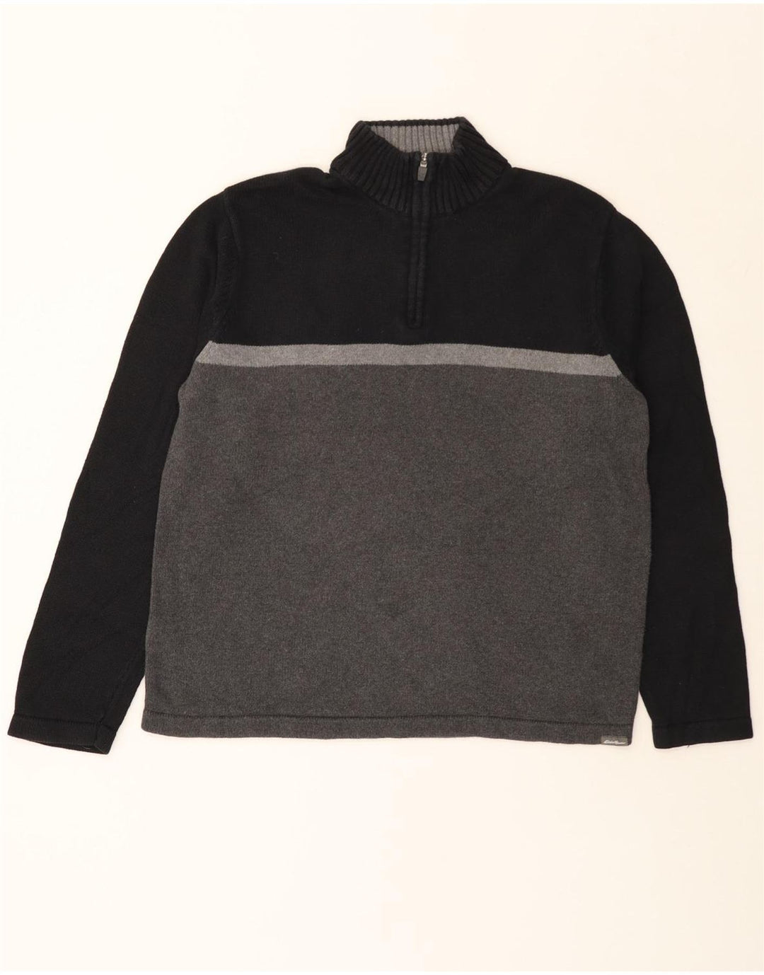 Suéter masculino Eddie Bauer com zíper e gola grande de algodão colorido preto
