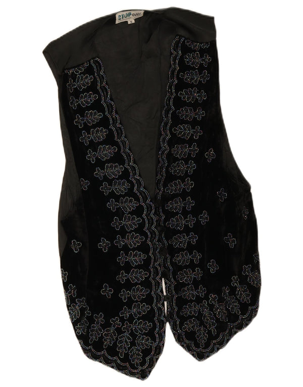 Colete feminino vintage UK 10 pequeno floral preto