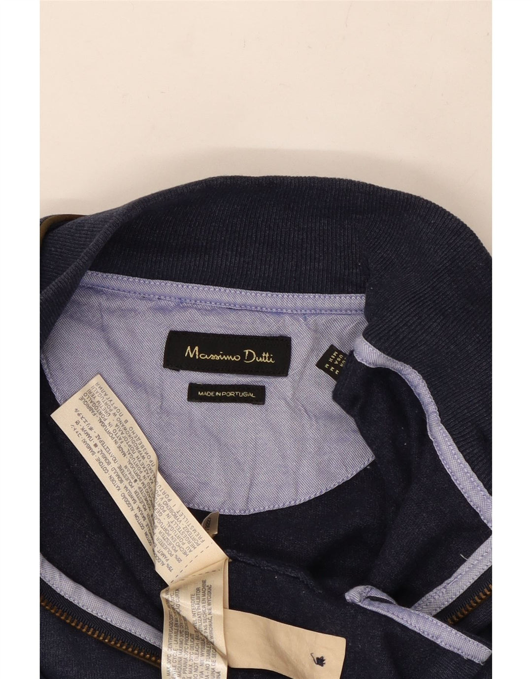 MASSIMO DUTTI Camiseta masculina com gola com zíper e manga comprida de algodão azul marinho médio