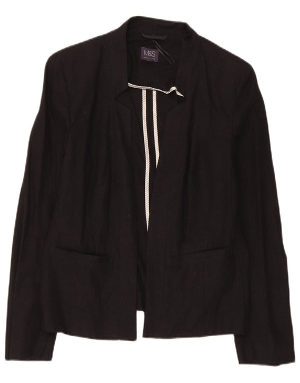 Jaqueta blazer aberta feminina da Marks & Spencer Reino Unido 12 linho preto médio