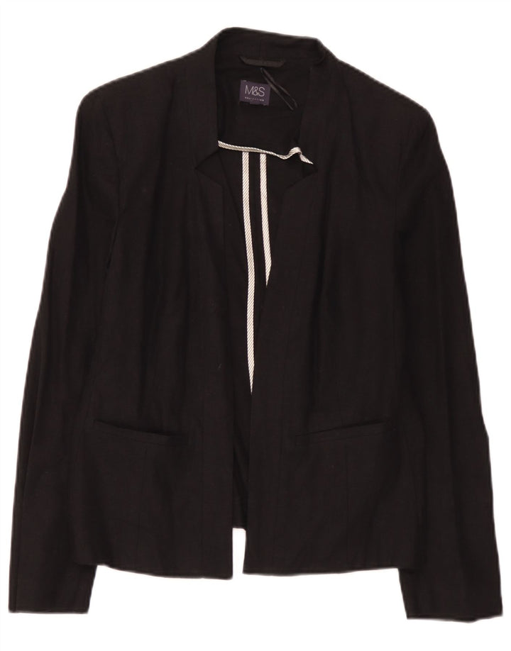 Jaqueta blazer aberta feminina da Marks & Spencer Reino Unido 12 linho preto médio