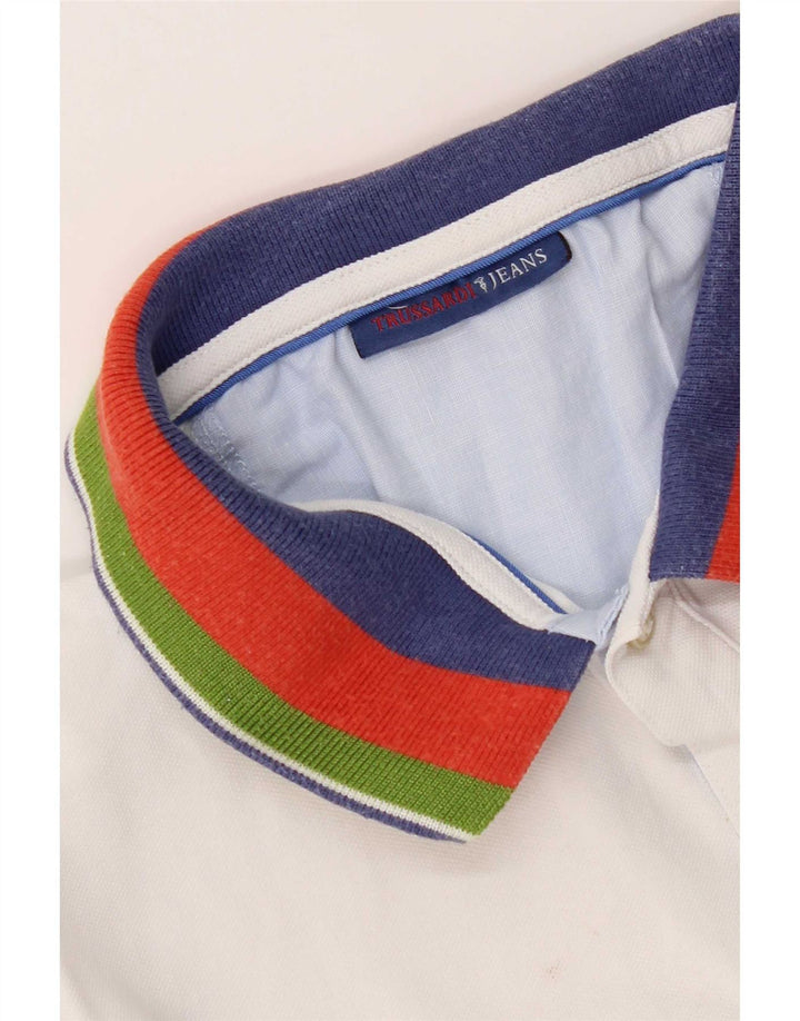 Camisa polo masculina Trussardi Jeans pequena branca colorblock