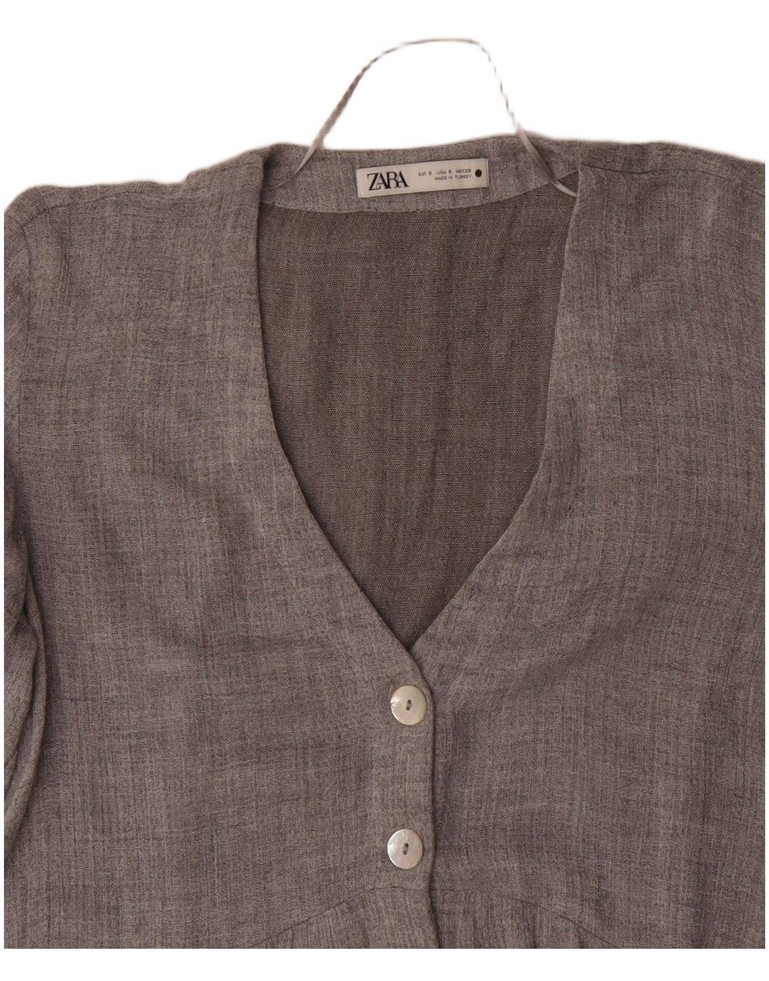 Jaqueta blazer feminina ZARA manga 3/4 com 5 botões Reino Unido 10 pequeno cinza
