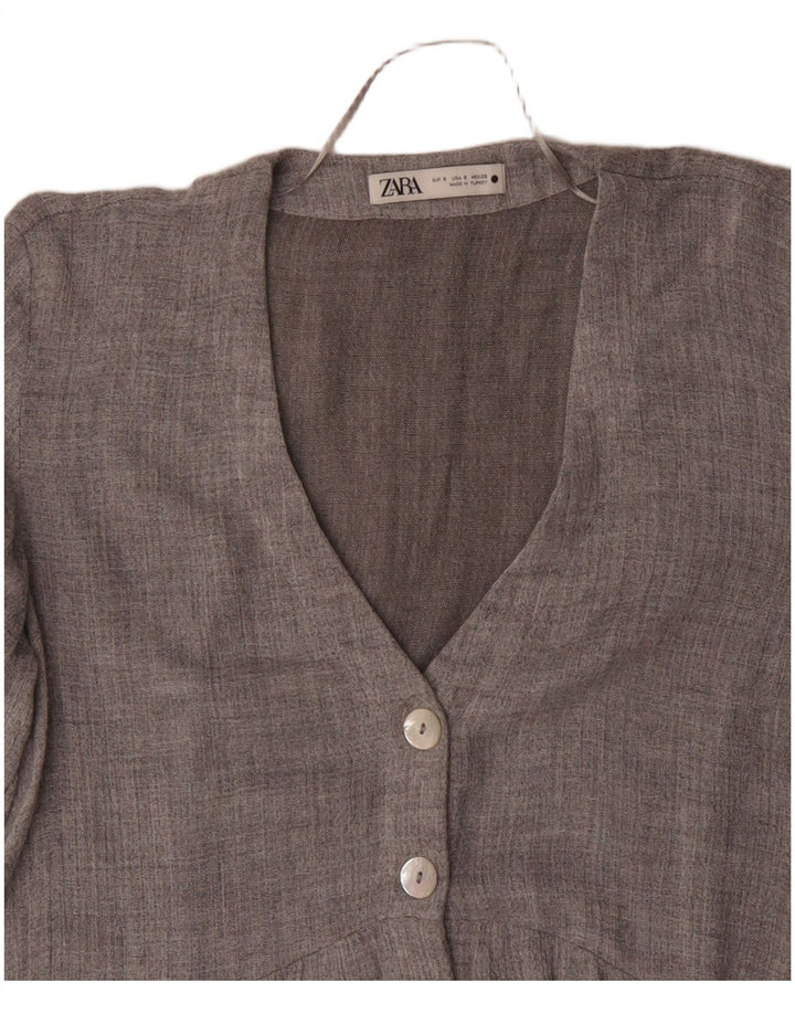 Jaqueta blazer feminina ZARA manga 3/4 com 5 botões Reino Unido 10 pequeno cinza